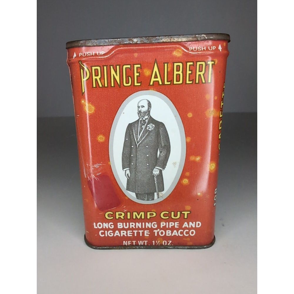 VINTAGE Prince Albert CRIMP CUT Long Burning Tobacco 1.5 Oz Tin Can  Empty‎